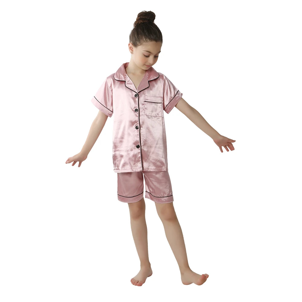Girls Satin Silk Pajamas Sets for Kids Toddler