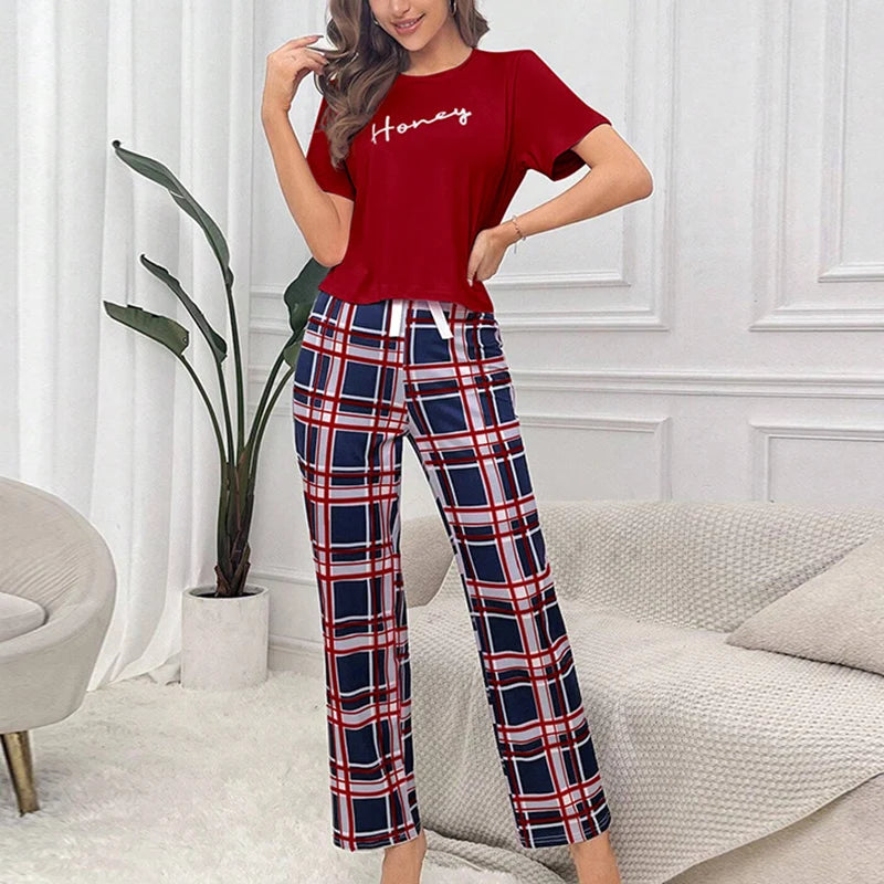 Women's Pajamas Set Casual Home Clothes Soft Comfortable Crew Neck