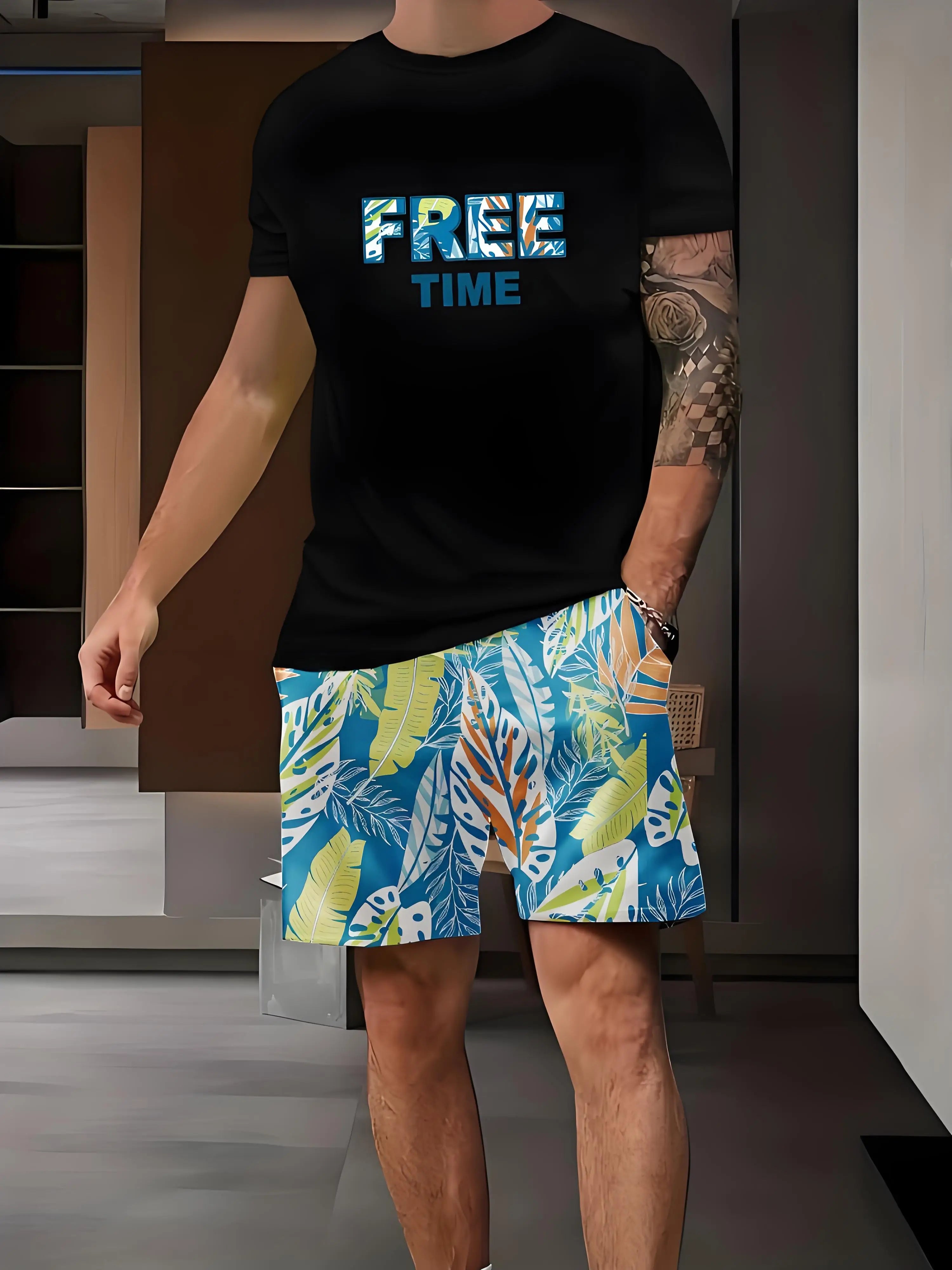 New Plus Size Men's T-shirt And Shorts Set
