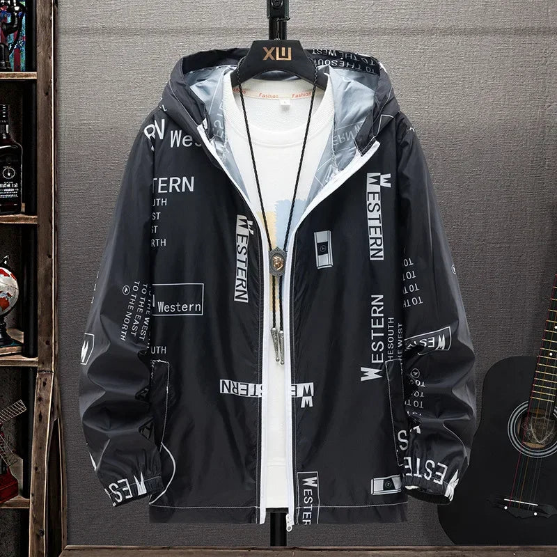 New Men's Lightweight Hooded Jacket Anti-UV Breathable Coats Letter Print