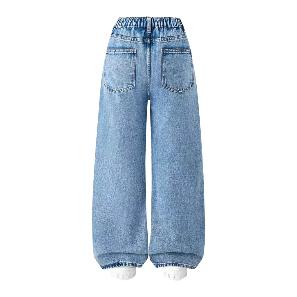 Girls Flower Patch Wide Leg Jeans Kids