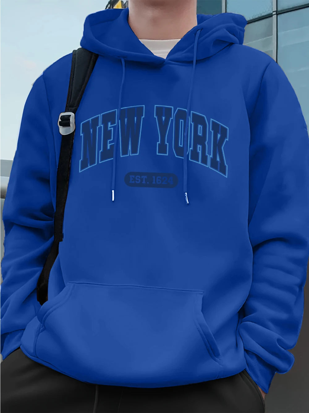 New York Usa Est.1624 Printing Mens Sweatshirts Winter Pocket Hoodies Fashion Fleece Warm Loose Streetwears Casual Men'S Clothes