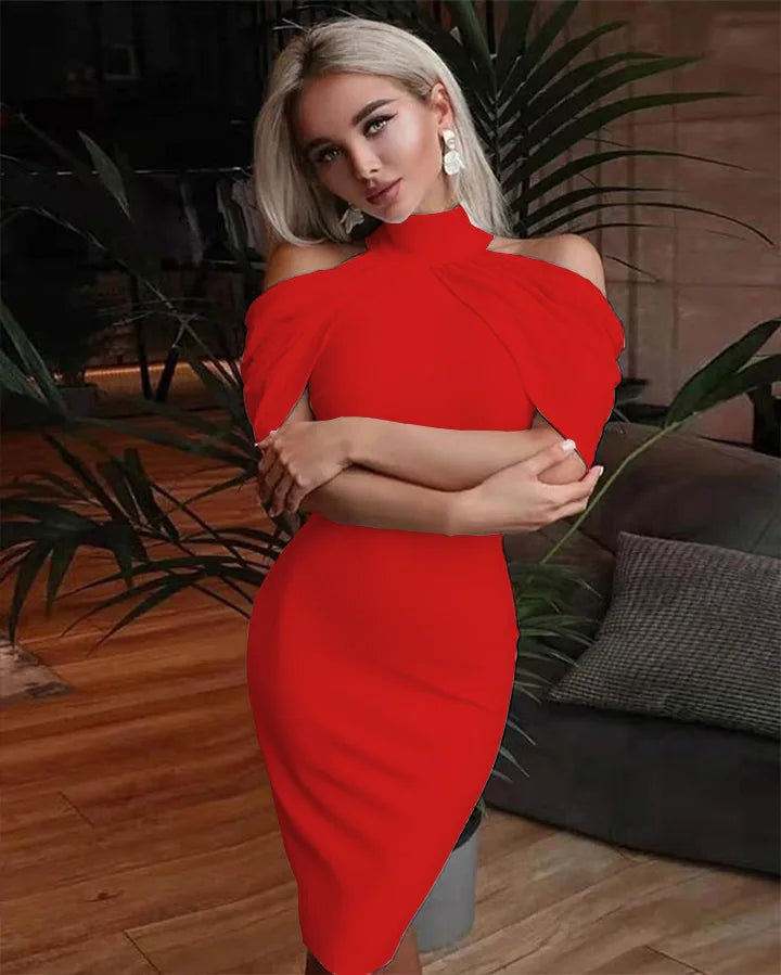 Women Halter Neck Off Shoulder Package Hip Bodycon Elegant Temperament Ladies Party Dress