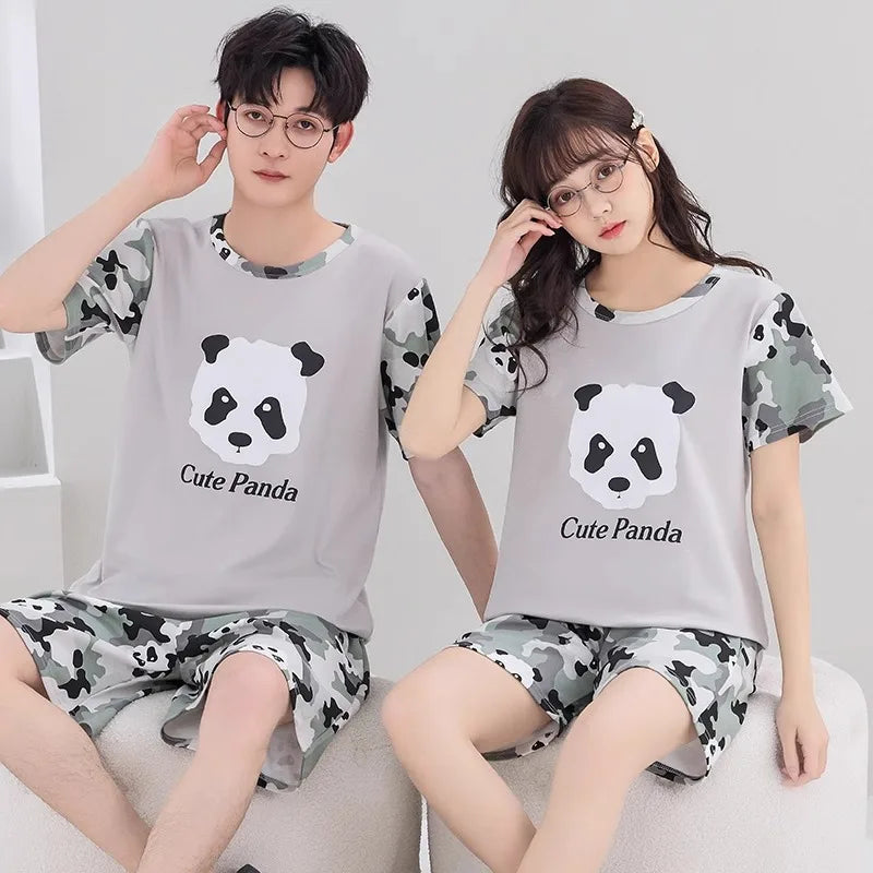 Giraffe Cartoon Cute Sleepwear For Couples Summer Shorts Pajamas Set Men and Women Home Clothes pijama masculino pyjama