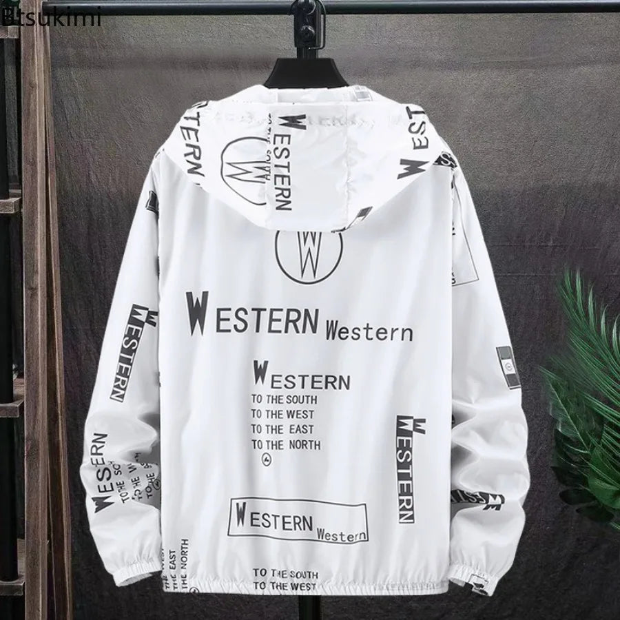 Men's Summer Ultra Thin Jacket Letter Print Long Sleeves