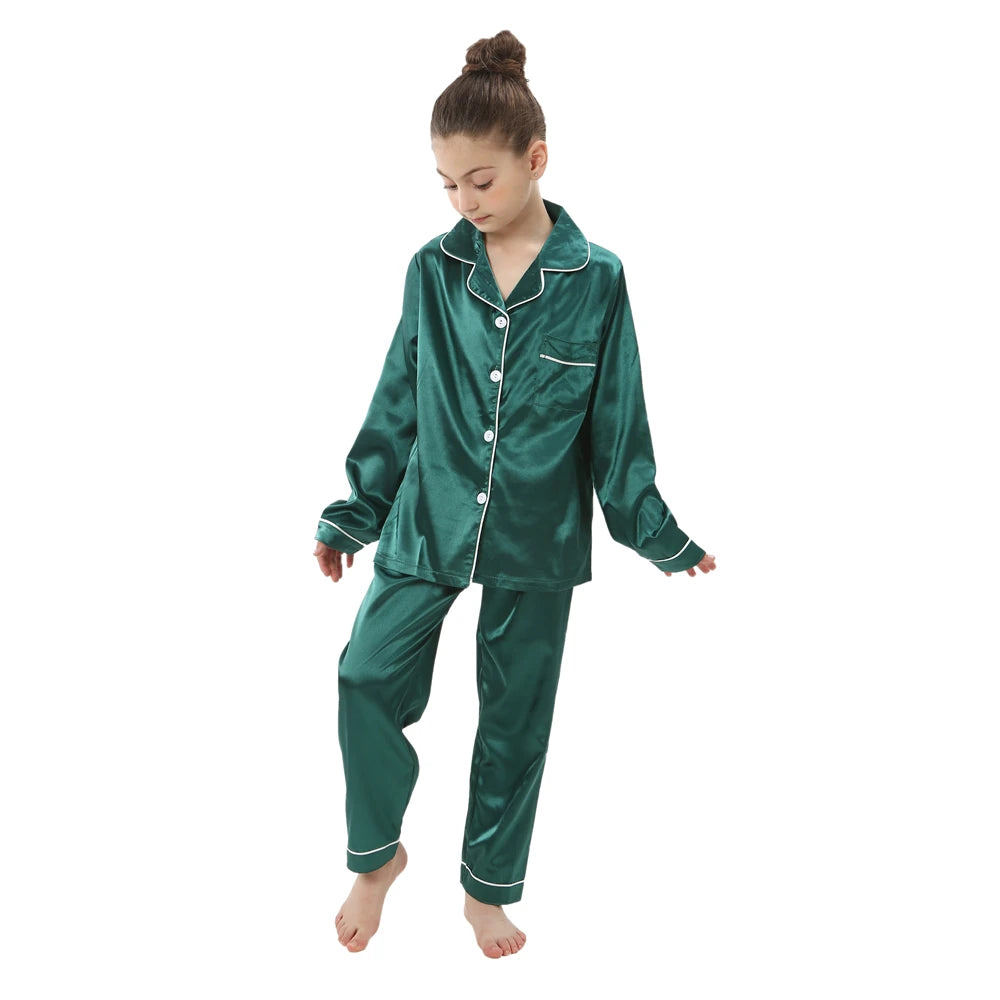 Girls Satin Silk Pajamas Sets for Kids Toddler