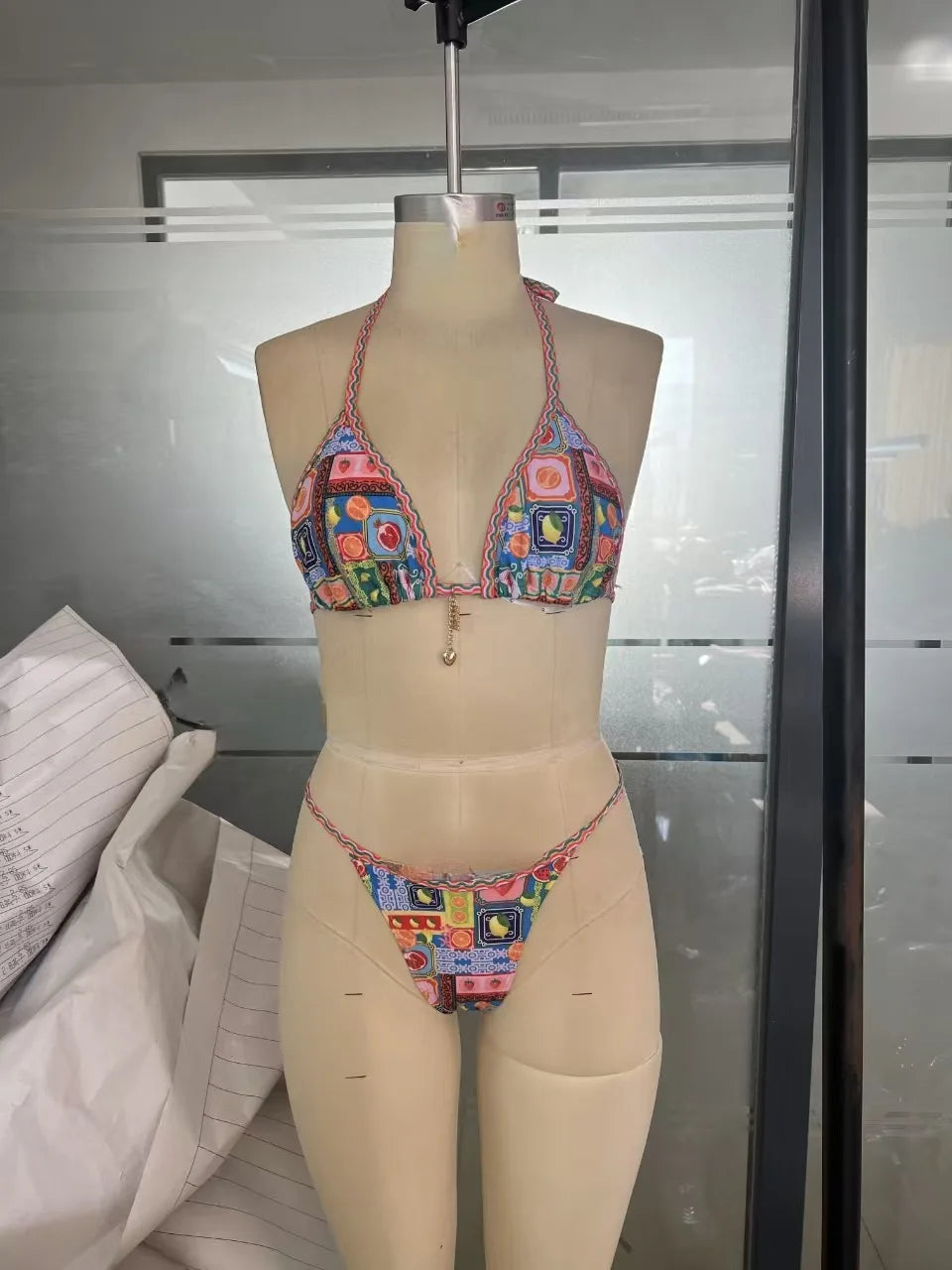 Sexy Tropical Print Bikini Set Women Halter Push Up Bra