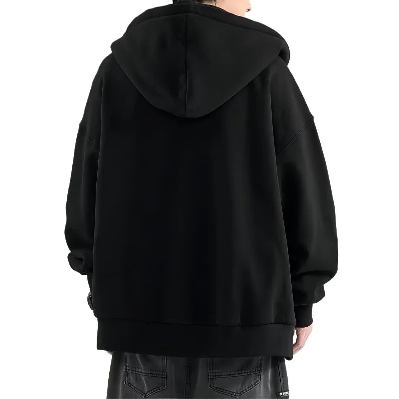 Men's casual hoodie black solid color loose version plus size fashion