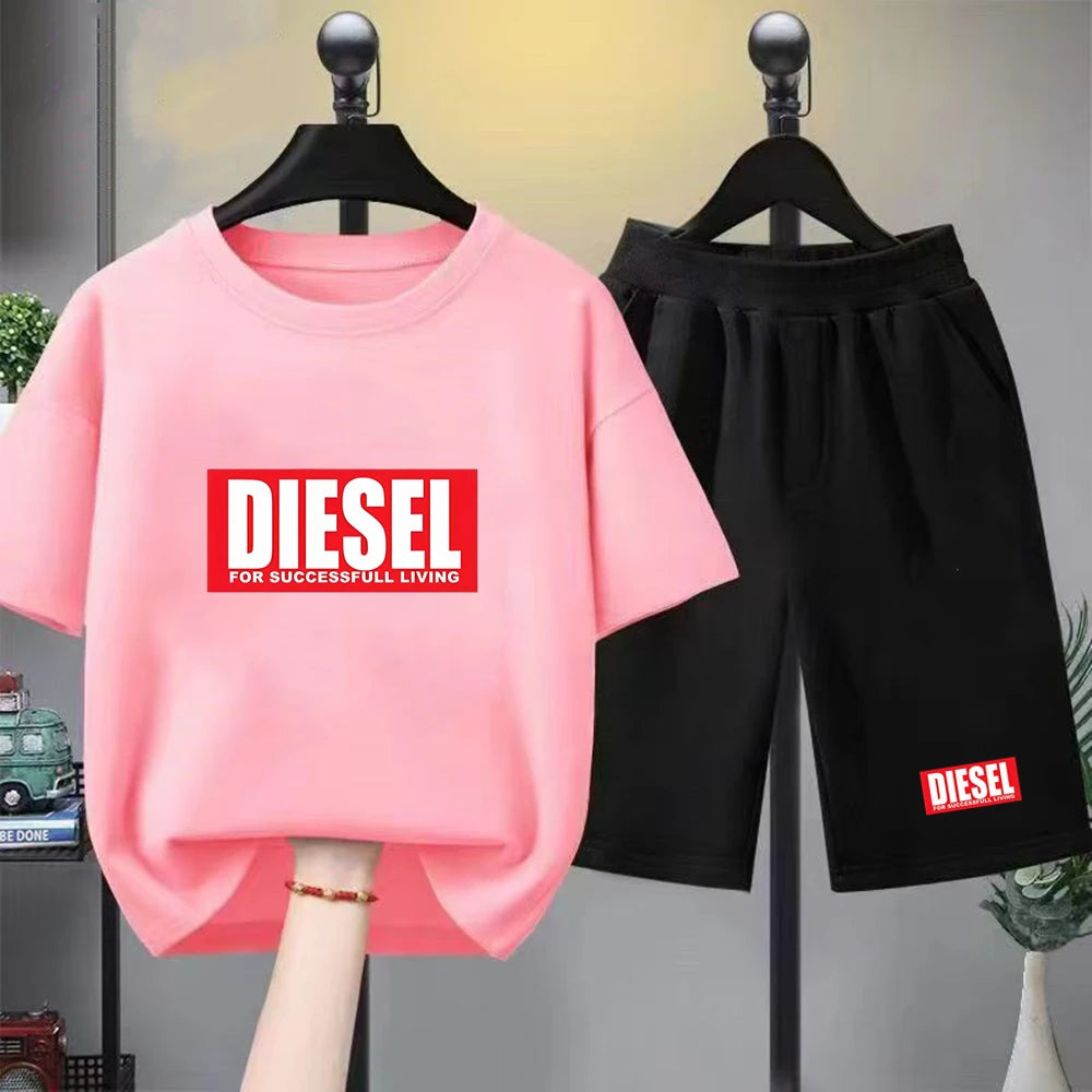 Children T-shirt+bottom wear Age 3-12 Girls boy Set black 2pcs