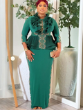 Elegant African Dresses for Women Plus Size Ruffle Evening Party Long Dress