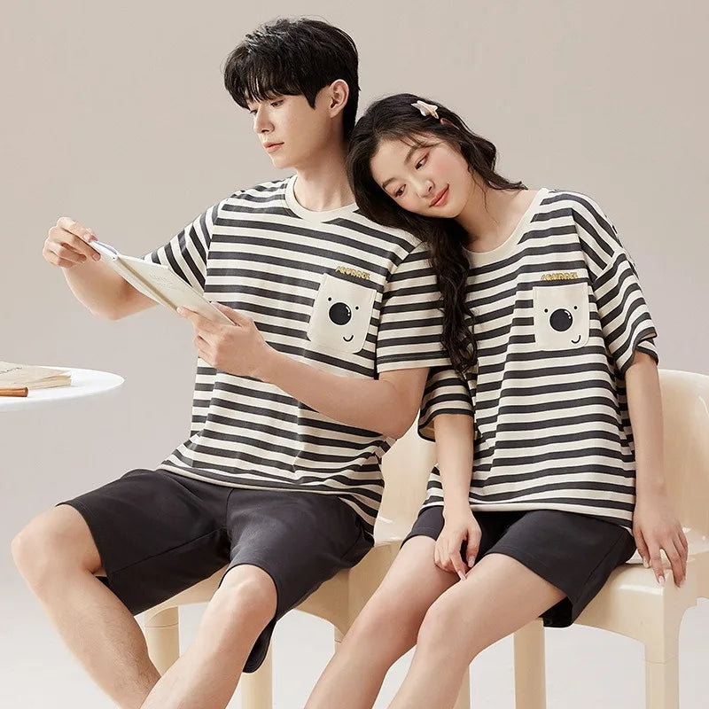 Giraffe Cartoon Cute Sleepwear For Couples Summer Shorts Pajamas Set Men and Women Home Clothes pijama masculino pyjama