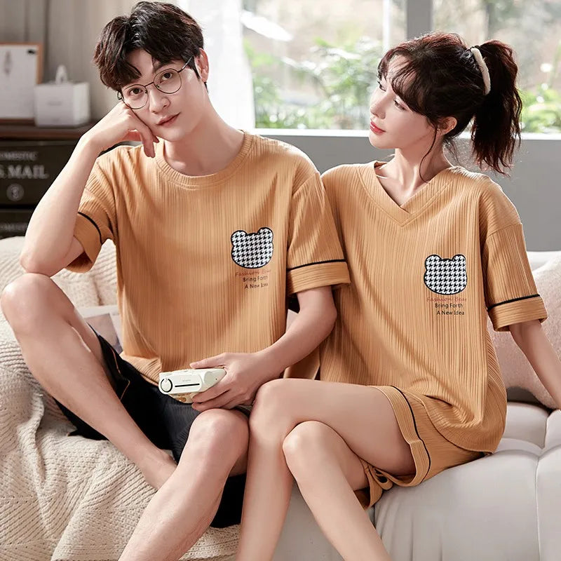 Giraffe Cartoon Cute Sleepwear For Couples Summer Shorts Pajamas Set Men and Women Home Clothes pijama masculino pyjama