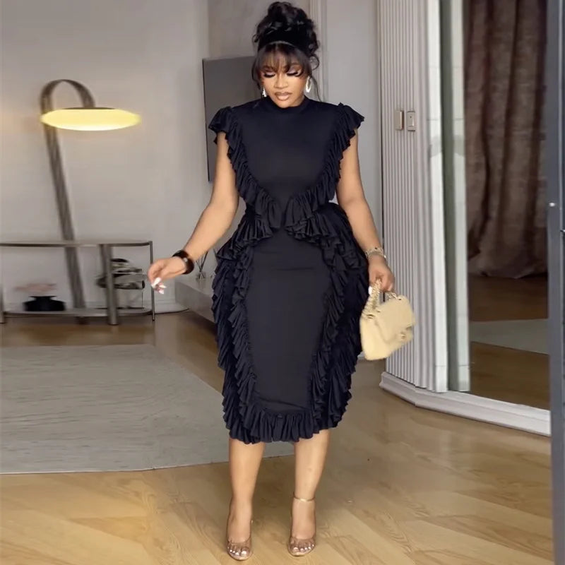 Women Plus Size Skinny Dress Round Neck