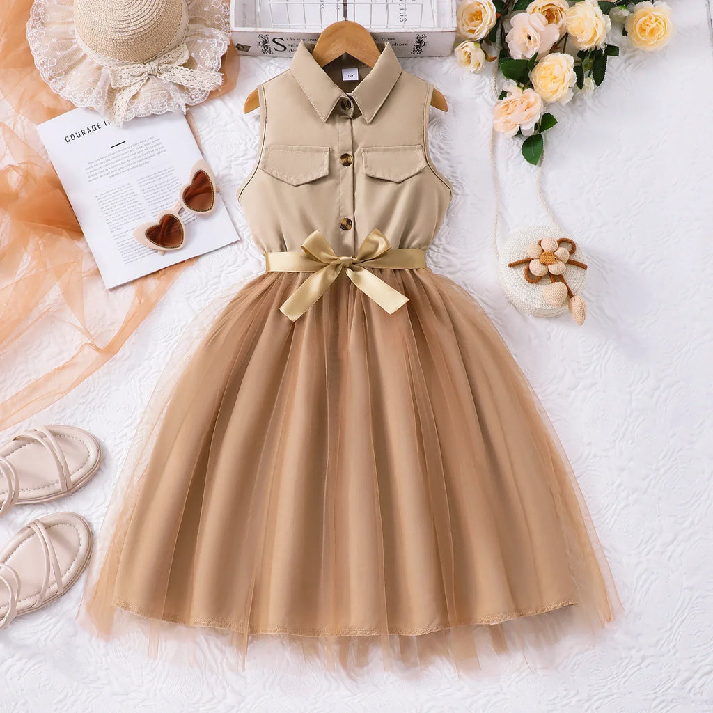 Girl Dress Summer Blue KIds Dresses Sleeveless Casual Vacation Elegant