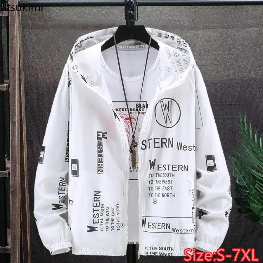 Men's Summer Ultra Thin Jacket Letter Print Long Sleeves