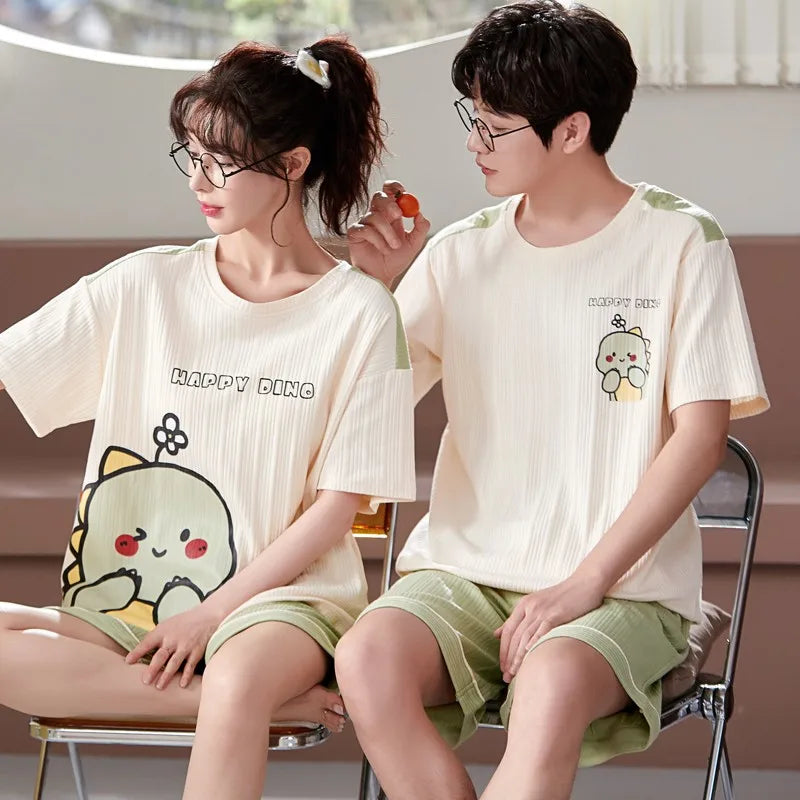 Giraffe Cartoon Cute Sleepwear For Couples Summer Shorts Pajamas Set Men and Women Home Clothes pijama masculino pyjama