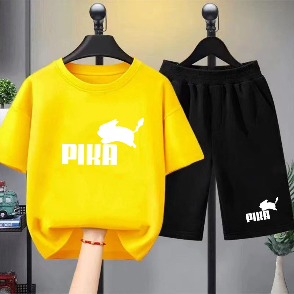 Summer Boy Girls red Casual T Shirt Sets