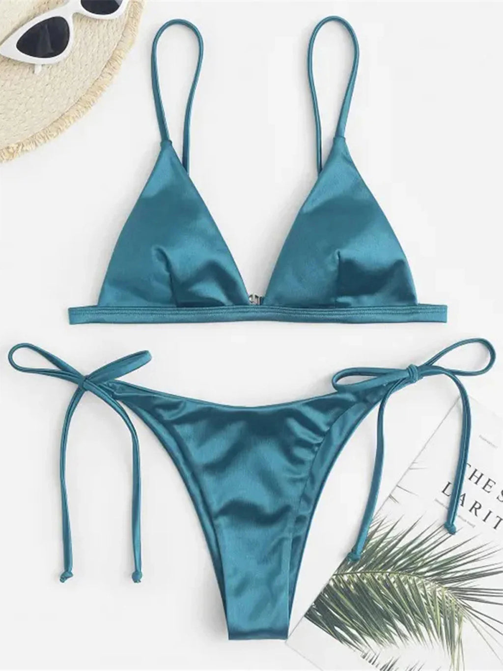 6 Colors Satin High Leg Cut Brazilian Bikini Women Set