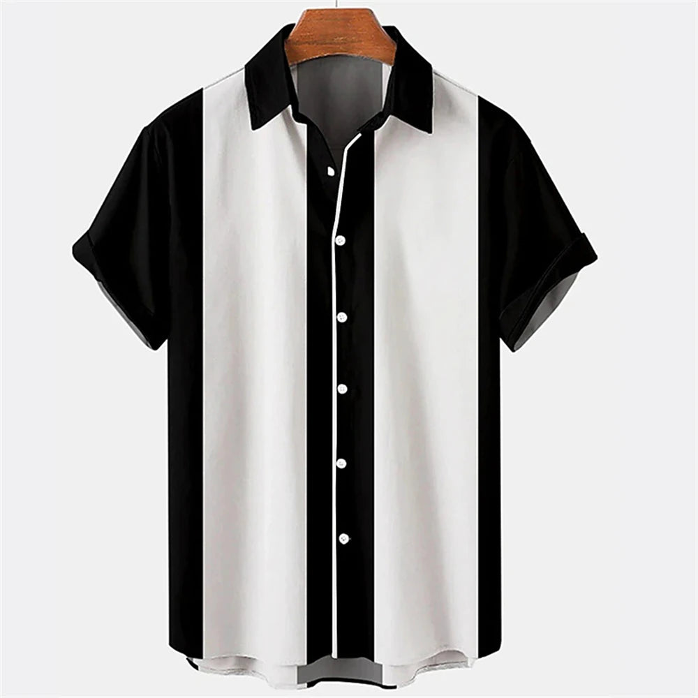 Summer New Casual Solid Color Panel Lapel Beach High Quality Top Men's Short Sleeve Shirt