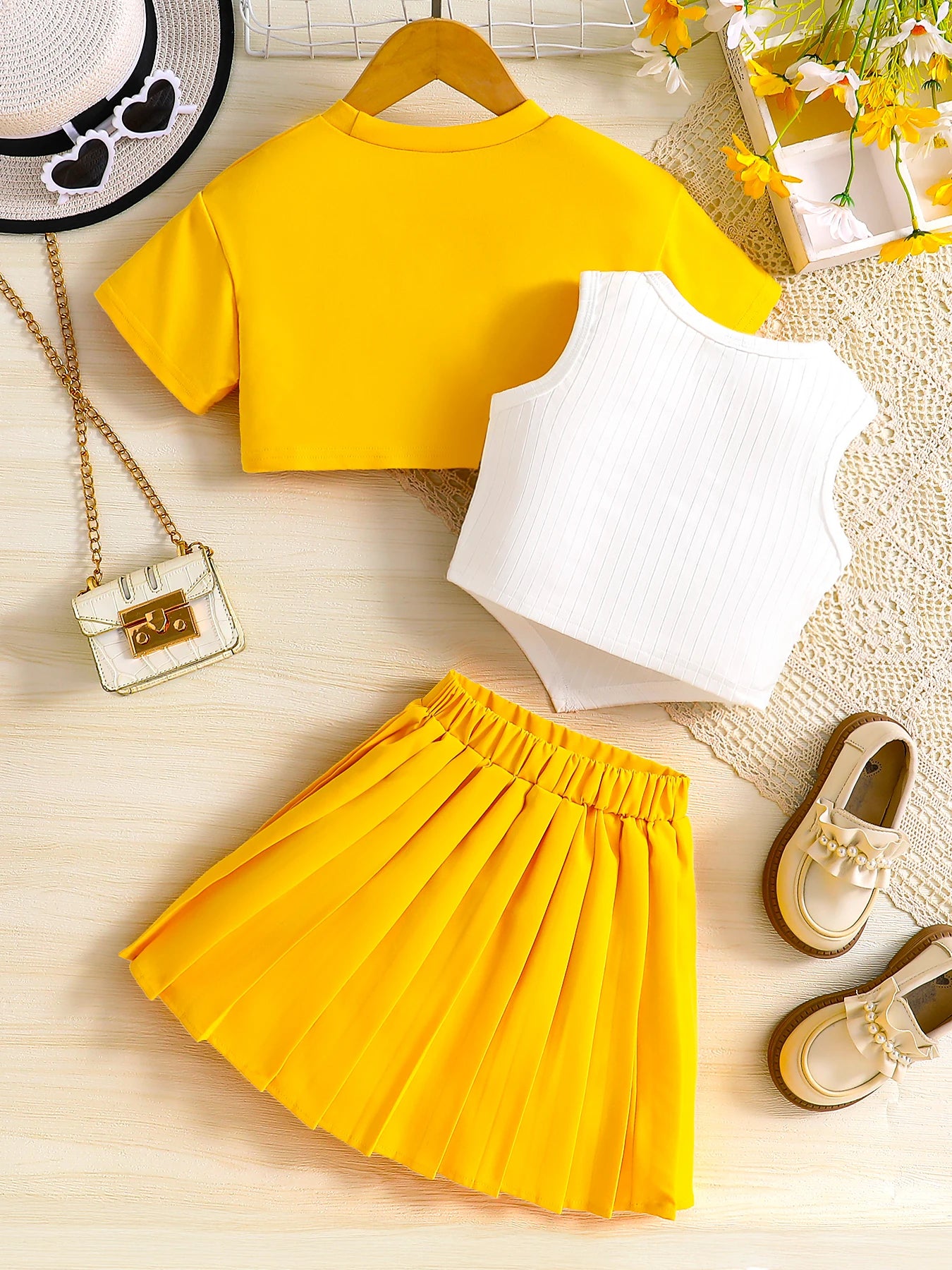 Summer girls' set, breathable and cool solid color