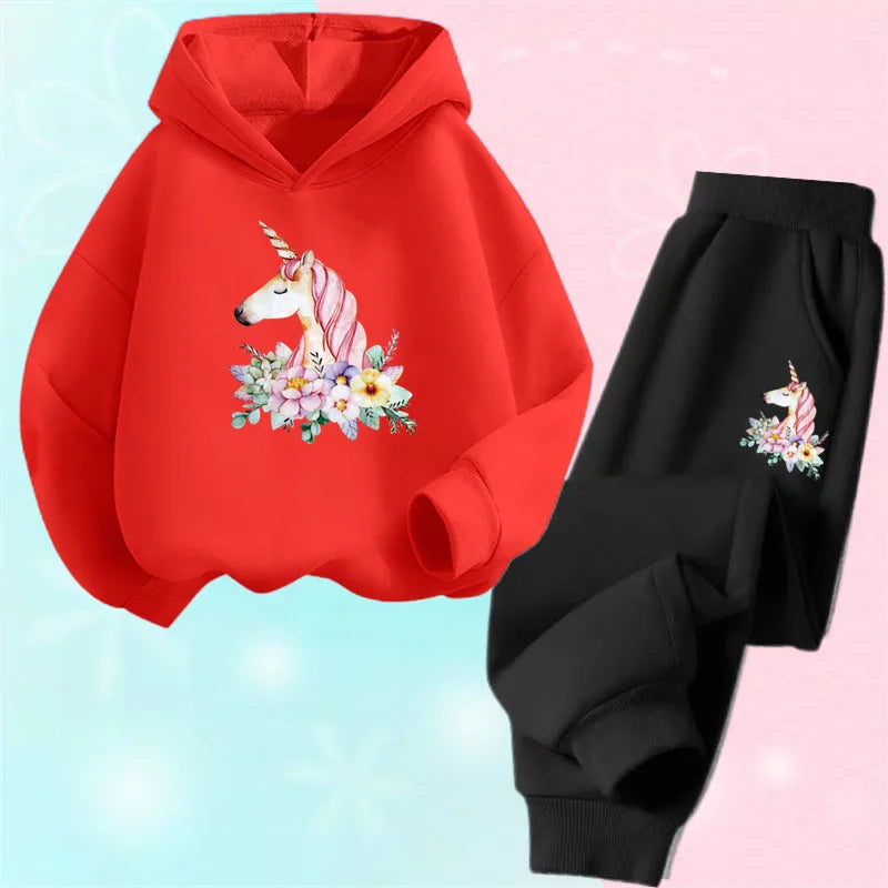 Children's Cute Owl Hoodie And Pants Set Toddler Girls Clothing Spring Autumn Print Sports Tracksuit Age 3-14