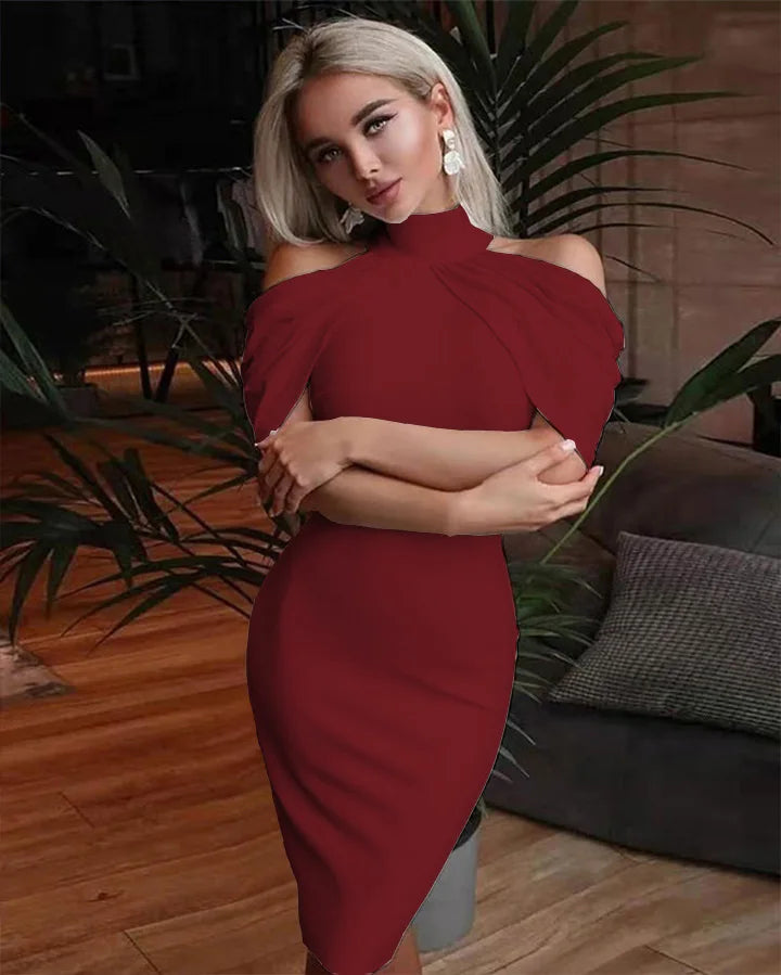 Women Halter Neck Off Shoulder Package Hip Bodycon Elegant Temperament Ladies Party Dress
