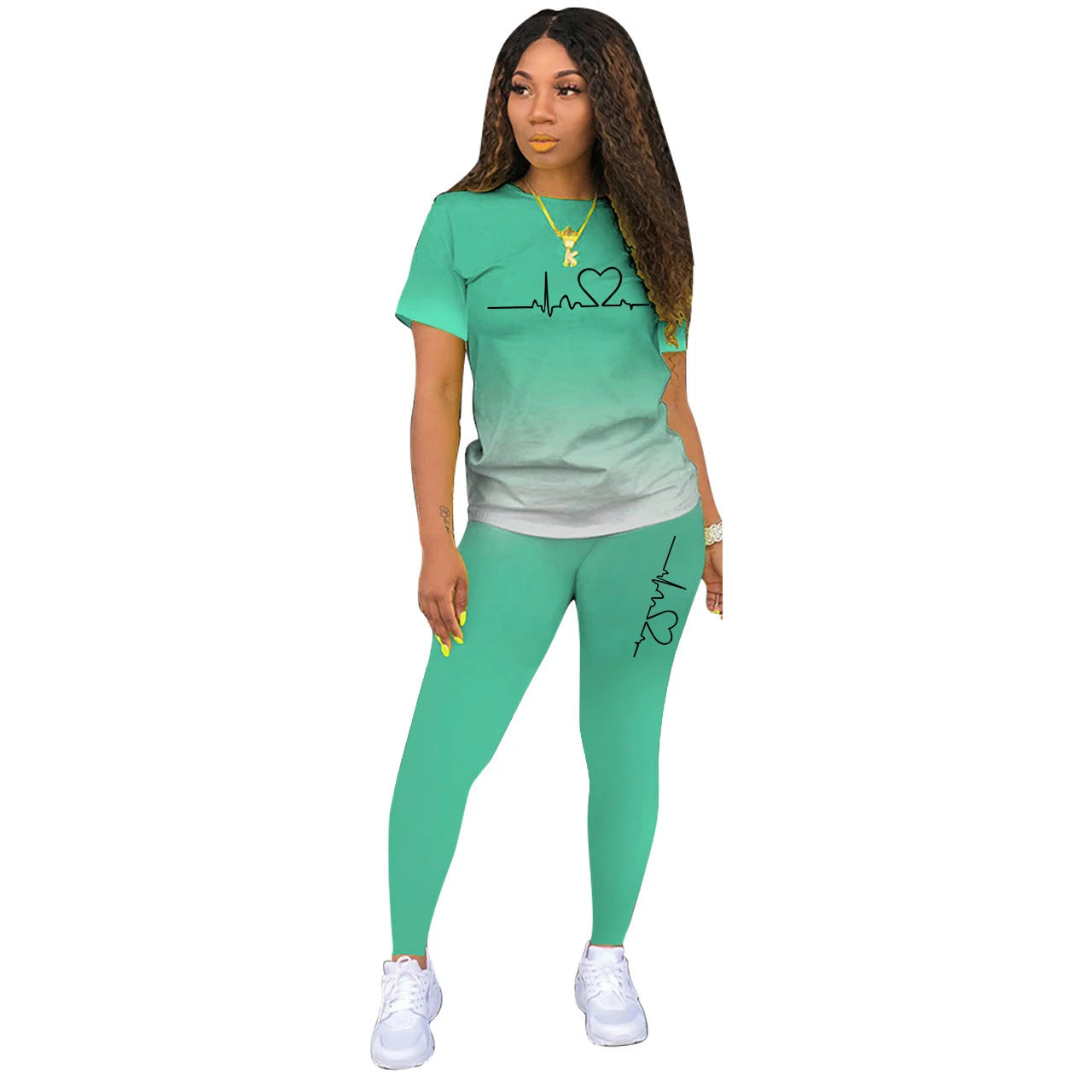Summer Women Fashion Print Clothes T-shirt and Pants Suit
