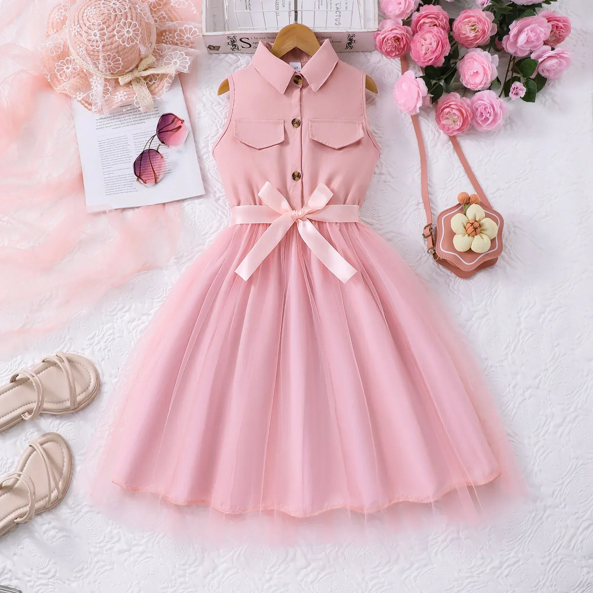 Girl Dress Summer Blue KIds Dresses Sleeveless Casual Vacation Elegant
