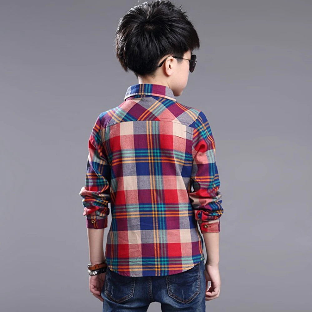 Teenager Boys Shirt Kids Cotton Boys Plaid Shirt