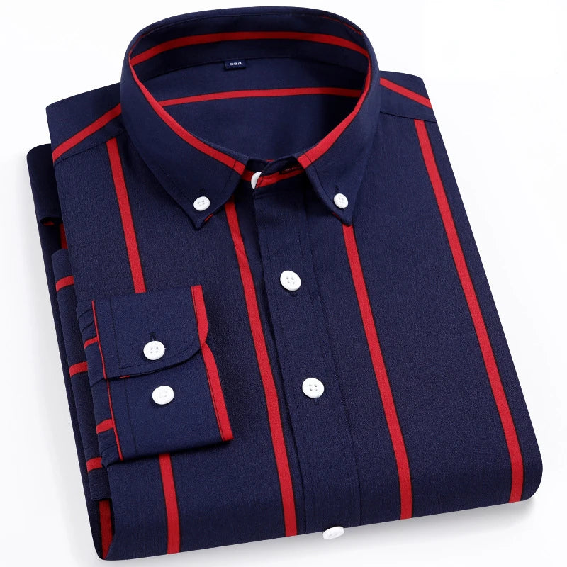 2024 Spring New Stretch Long Sleeve Shirt Men's Striped Korean Slim Shirt Business Casual No-Iron Comfortable Men's Clothing