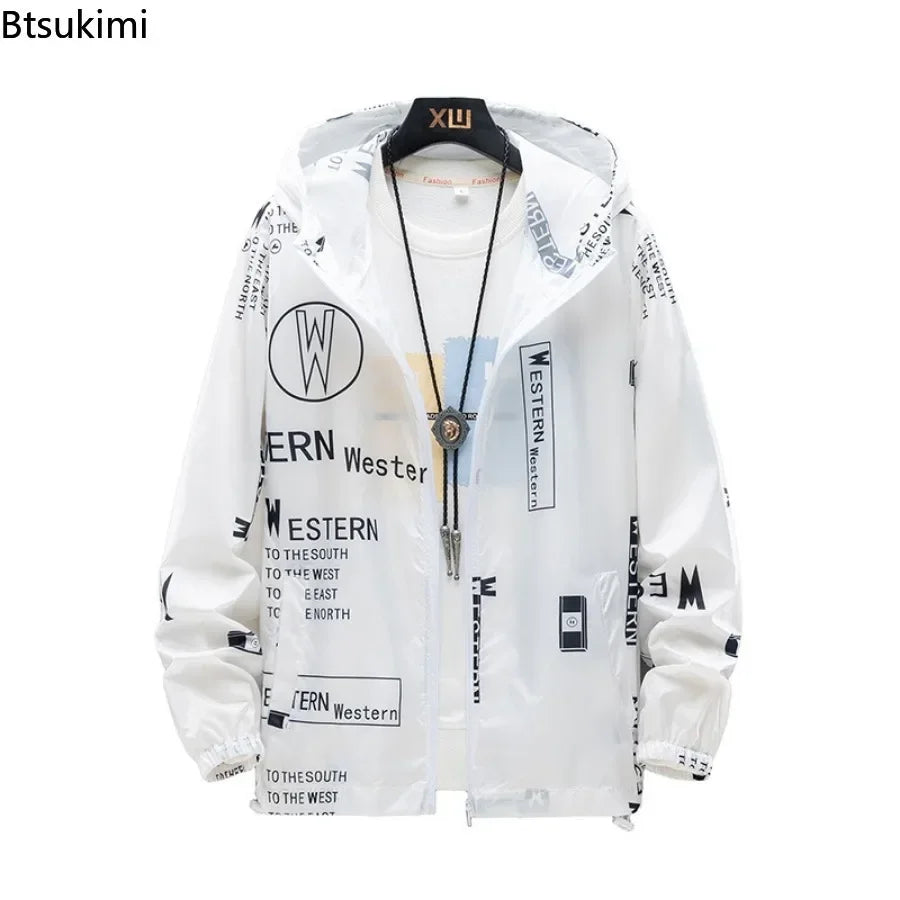 New Men's Lightweight Hooded Jacket Anti-UV Breathable Coats Letter Print