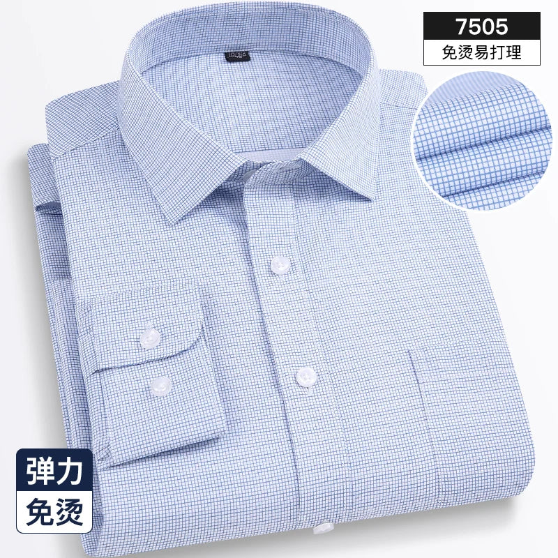 2024 Spring New Stretch Long Sleeve Shirt Men's Striped Korean Slim Shirt Business Casual No-Iron Comfortable Men's Clothing
