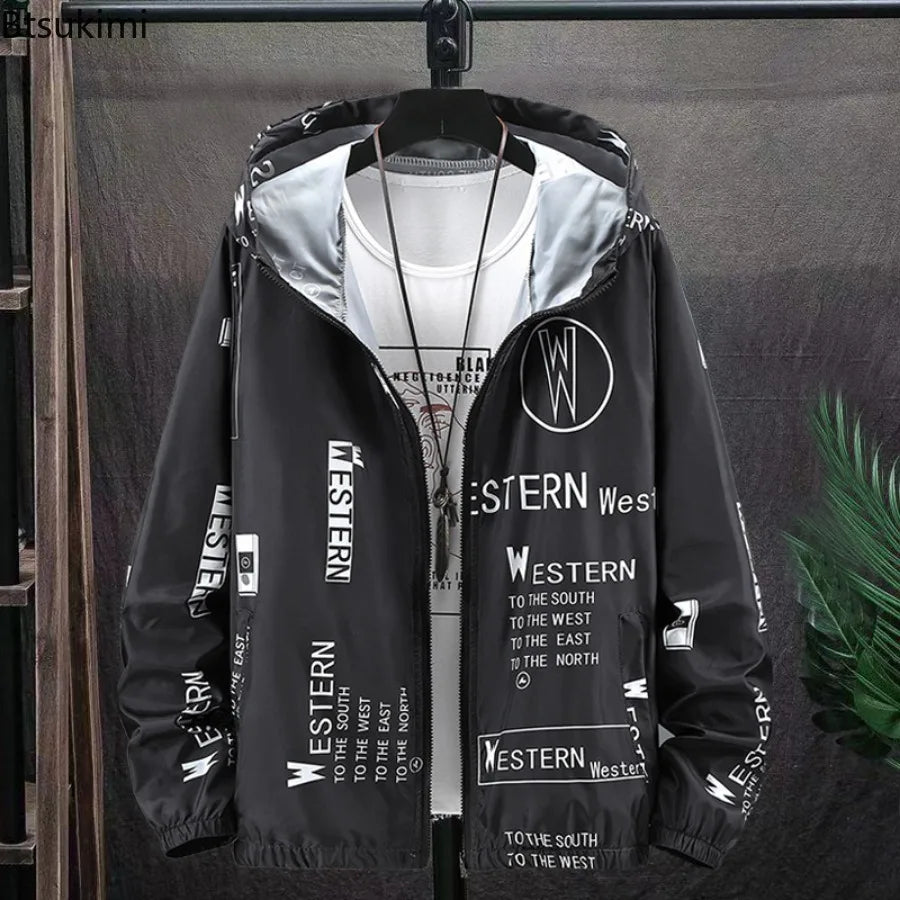 Men's Summer Ultra Thin Jacket Letter Print Long Sleeves