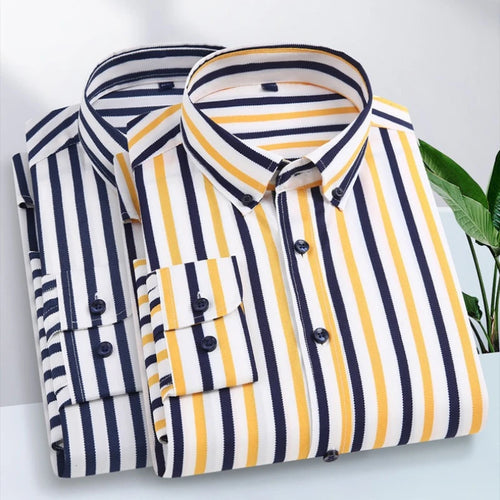 2024 Spring New Stretch Long Sleeve Shirt Men's Striped Korean Slim Shirt Business Casual No-Iron Comfortable Men's Clothing