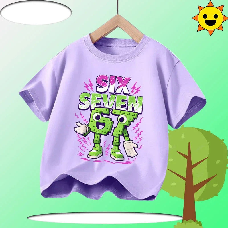 Boys' Sports Shirt Girls' Casual Top Summer Short Sleeve Personalized Cartoon Print