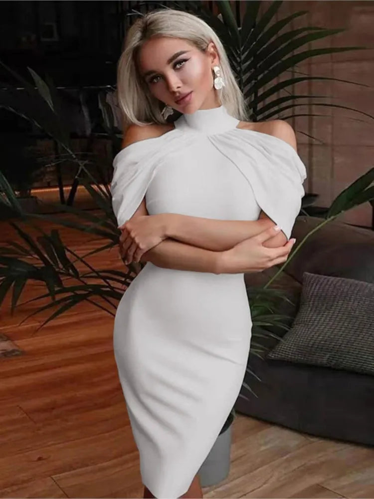 Women Halter Neck Off Shoulder Package Hip Bodycon Elegant Temperament Ladies Party Dress