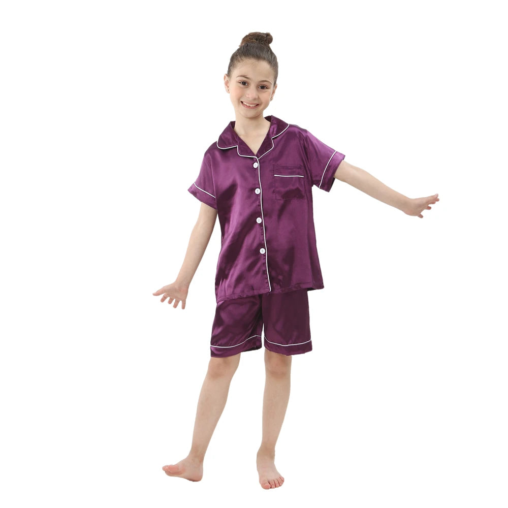 Girls Satin Silk Pajamas Sets for Kids Toddler