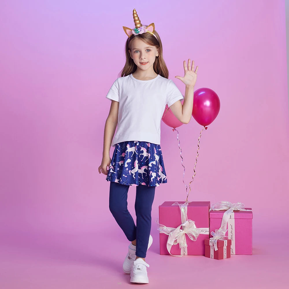 Girls Skirt Pants Toddlers Leggings with Skirt Two Fake ieces Unicorn Printed Girls Casual Trousers Leggings