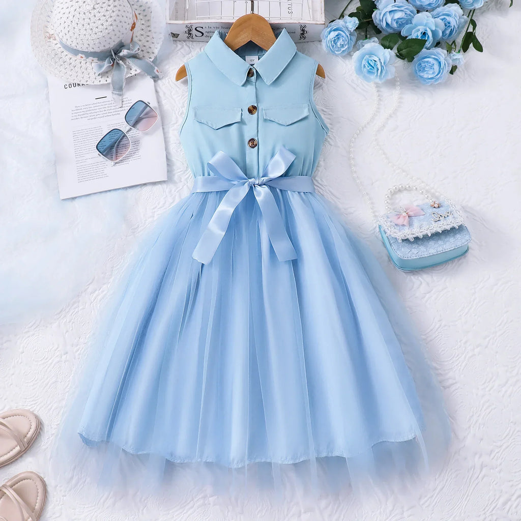 Girl Dress Summer Blue KIds Dresses Sleeveless Casual Vacation Elegant