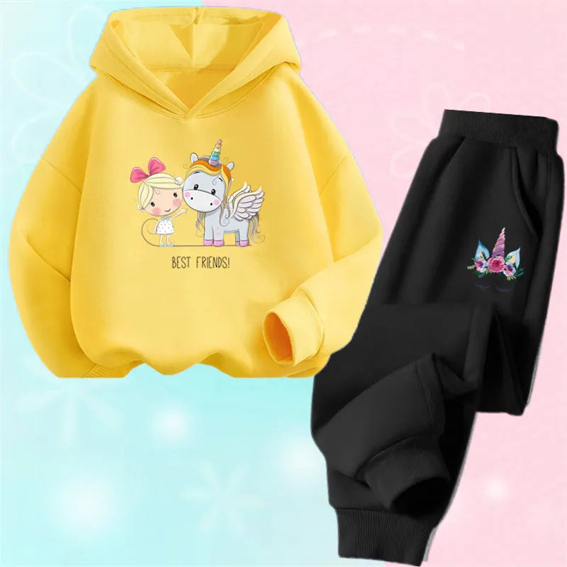 Girls Unicorn Sport Clothing Set Spring Fall Kids Fashion Tracksuit Hoody Sweatershirt Pants Outfit