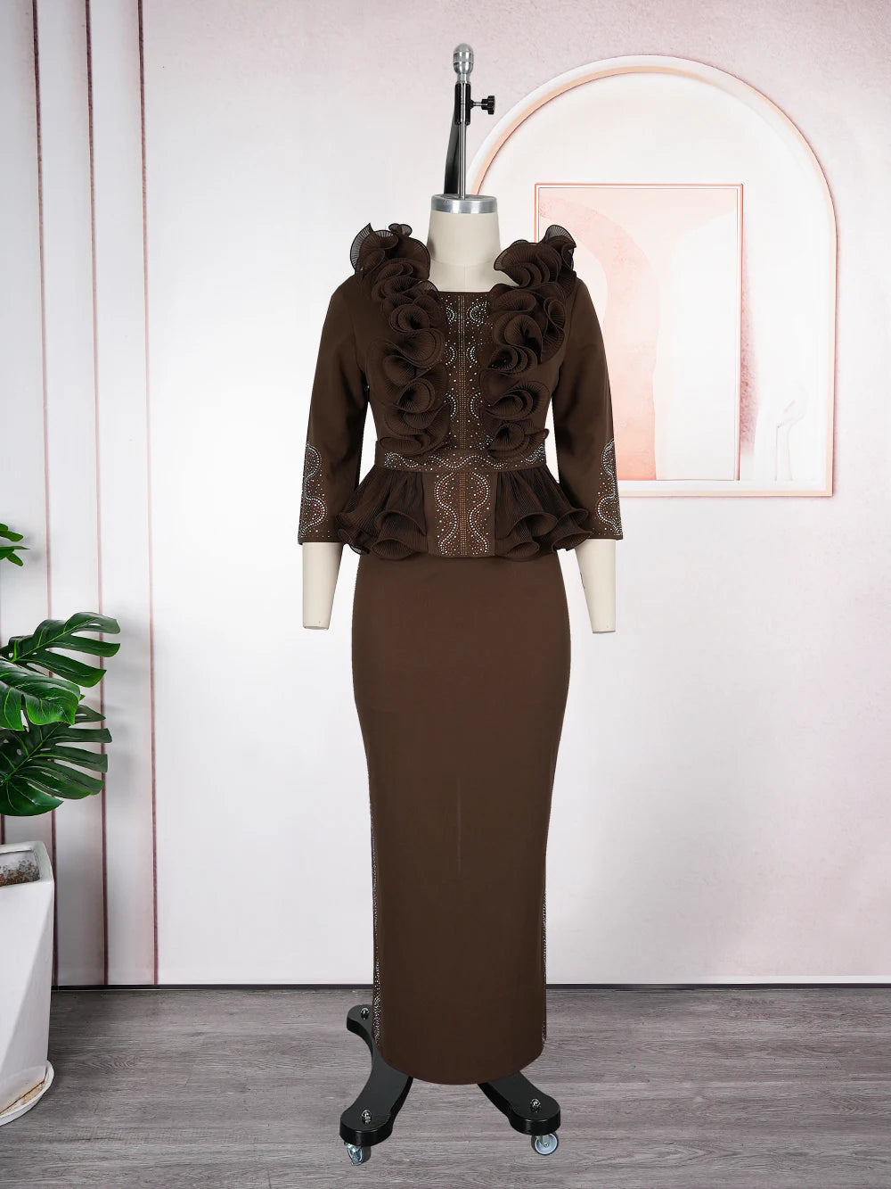 Elegant African Dresses for Women Plus Size Ruffle Evening Party Long Dress