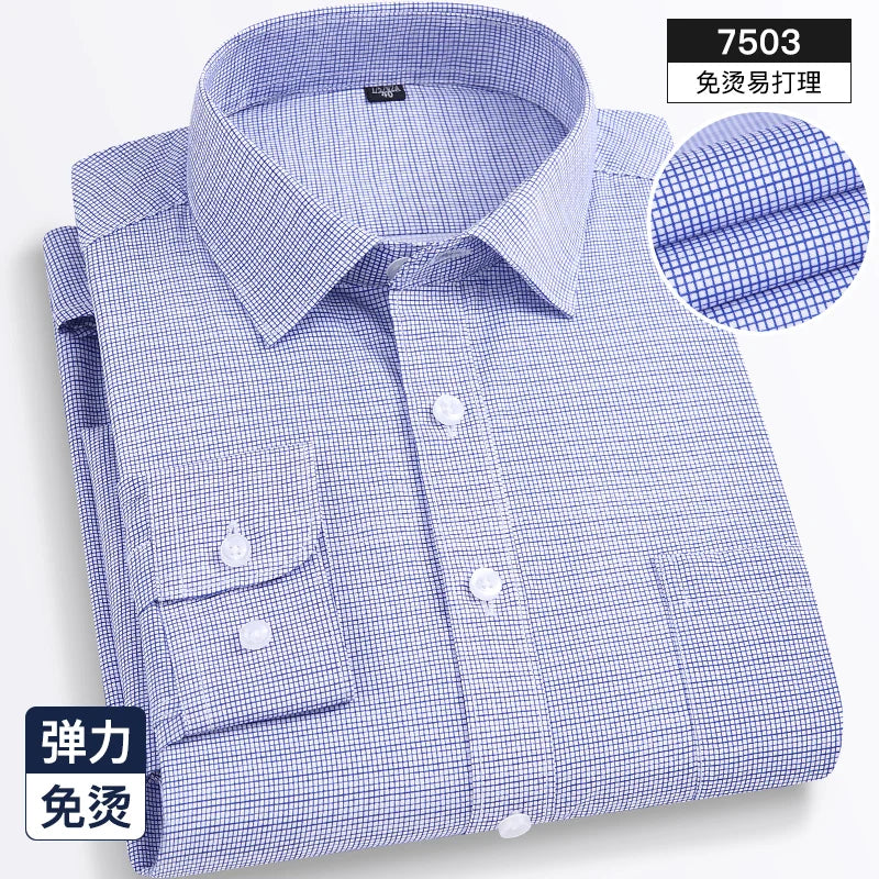 2024 Spring New Stretch Long Sleeve Shirt Men's Striped Korean Slim Shirt Business Casual No-Iron Comfortable Men's Clothing