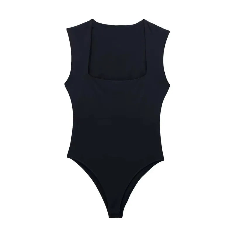 MUJER 2025 Black Woman Body Square Neck Sleeveless Bodysuit