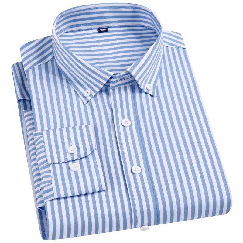 2024 Spring New Stretch Long Sleeve Shirt Men's Striped Korean Slim Shirt Business Casual No-Iron Comfortable Men's Clothing
