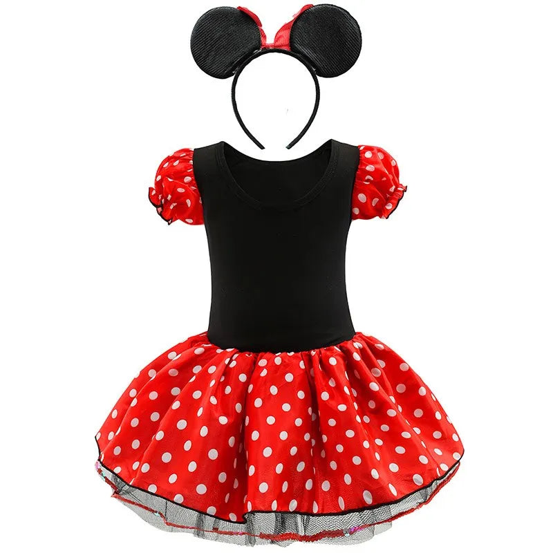 Baby Girls Ballet Tutu Dress Summer Kids Bow Dots Dress Headband Cartoon Mouse