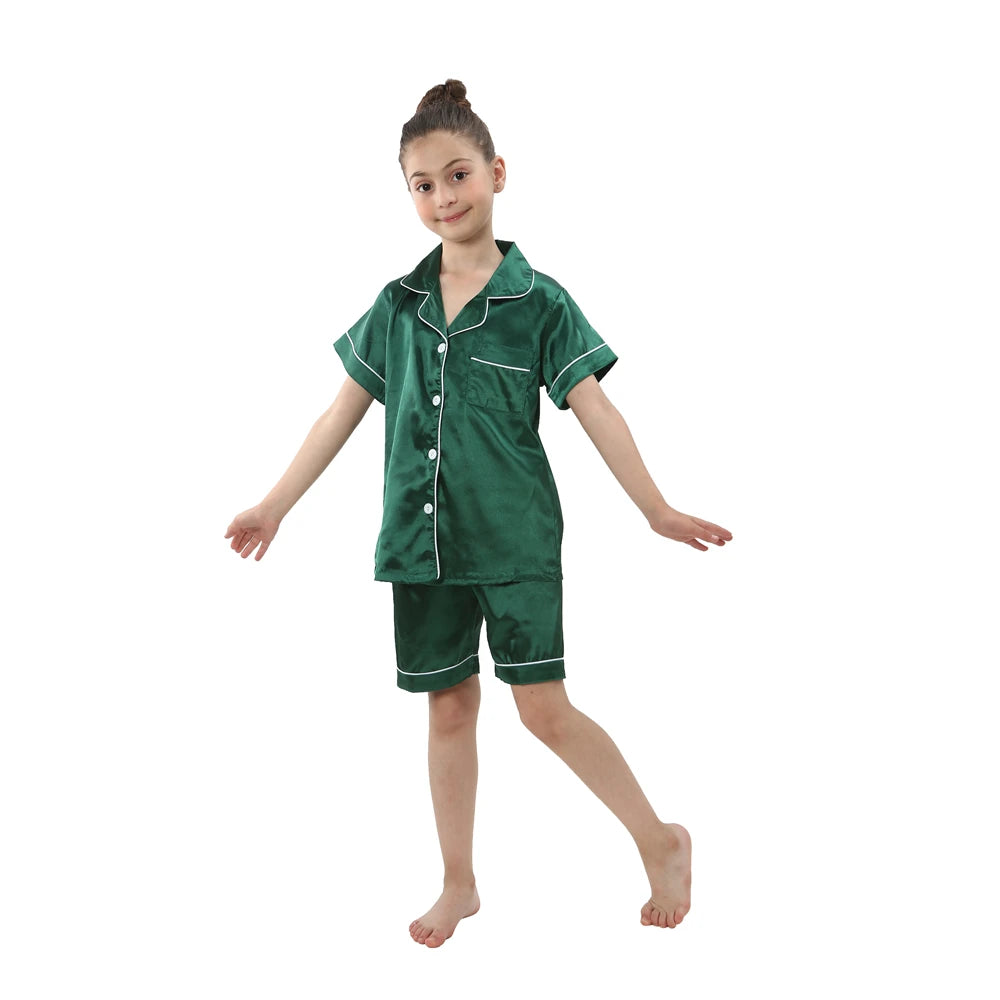 Girls Satin Silk Pajamas Sets for Kids Toddler
