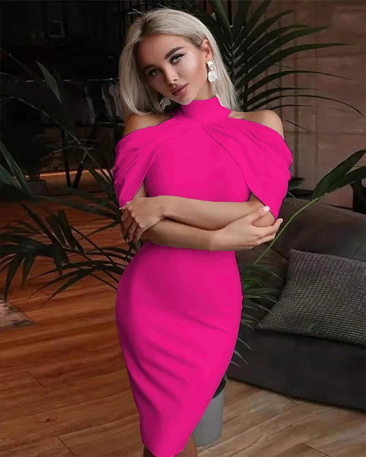 Women Halter Neck Off Shoulder Package Hip Bodycon Elegant Temperament Ladies Party Dress