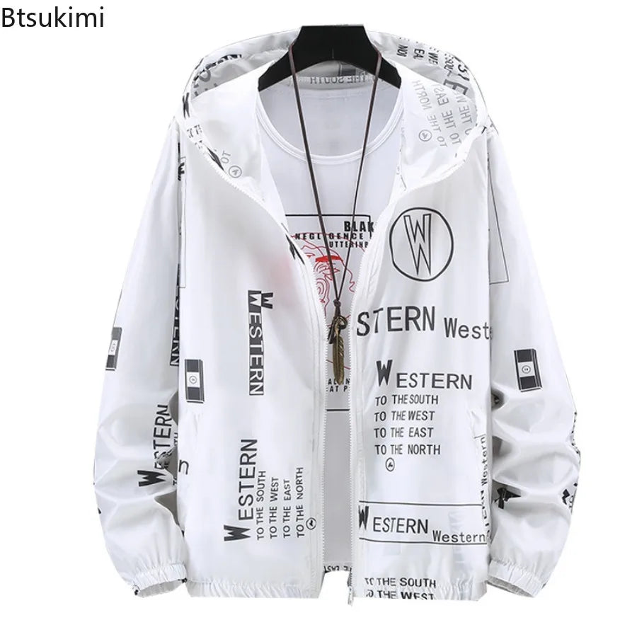 Men's Summer Ultra Thin Jacket Letter Print Long Sleeves