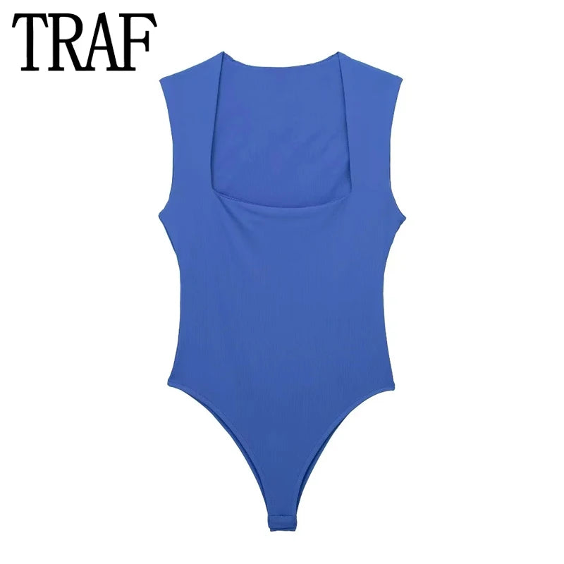 MUJER 2025 Black Woman Body Square Neck Sleeveless Bodysuit