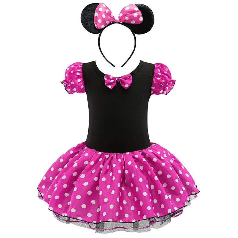 Baby Girls Ballet Tutu Dress Summer Kids Bow Dots Dress Headband Cartoon Mouse